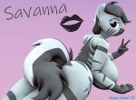  3d_(artwork) anthro big_breasts big_butt breasts butt digital_media_(artwork) equid equine female gesture hi_res huge_breasts kiss_mark lying mammal my_little_pony nude on_front simple_background solo stormtwirl text v_sign zebra 