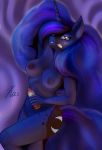  2020 anthro anthrofied areola blue_eyes blue_hair blue_theme breasts can equid food friendship_is_magic hair hi_res horn kasaler lying mammal my_little_pony nipples on_back pose princess_luna_(mlp) pubes unicorn whipped_cream 