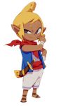  2017 blonde_hair clothing dark_skin female hair humanoid humanoid_pointy_ears hylian nemurism nintendo not_furry pirate_leader_tetra scarf simple_background smile solo the_legend_of_zelda topwear vest video_games wind_waker 