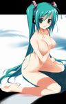  ass blush breasts green_eyes green_hair hatsune_miku highres hima large_breasts long_hair nipples nude nude_filter solo third-party_edit twintails vocaloid 