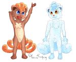  alolan_vulpix animal_genitalia animal_penis anthro balls barefoot biped blue_eyes blue_fur brown_eyes brown_fur canine canine_penis chest_tuft cub duo flaccid fluffy fluffy_tail fox fur gabriel_(robinstic) male mammal michael_(robinstic) navel nintendo nipples nude open_mouth pawpads penis pok&eacute;mon pok&eacute;mon_(species) regional_variant robinstic sheath standing tuft video_games vulpix young 