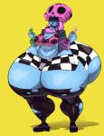  2020 belly big_butt blue_body blue_skin breasts butt clothing collar elemental_creature elemental_humanoid female flask footwear fungi_fauna fungi_humanoid fungus hi_res huge_butt humanoid hyper hyper_butt jacket lipstick makeup mario_bros nintendo not_furry poison simple_background solo super_mario_maker thick_thighs topwear ujanskiy video_games yellow_background 