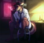  anthro asinus chuck_(flaxseed) cigarette clothed clothing diaper donkey dragon equid equine flax_(artist) furniture hi_res male mammal necktie open_shirt shirt sitting solo stool topwear 