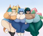  absurd_res big_breasts blastoise bottomwear breast_squish breasts breasts_frottage charizard cleavage clothed clothing female fire group hi_res huge_breasts humanoid hyper hyper_breasts looking_at_viewer luditima nintendo pok&eacute;mon pok&eacute;mon_(species) pok&eacute;mon_humanoid pok&eacute;morph shorts squish thick_thighs venusaur video_games 