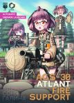 3girls :o absurdres ags-30 ags-30_(girls_frontline) ahoge ammunition_belt binoculars blue_eyes blurry blurry_background camouflage_jacket day dragoncastle english_text girls_frontline glasses grass grenade_launcher hammer_and_sickle highres huge_filesize jacket long_sleeves medium_hair multiple_girls name_tag outdoors pink_hair red_eyes rifling russian_text sandbag short_hair skirt standing tree tripod vest weapon yellow_eyes 