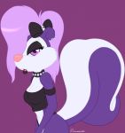  anthro breasts choker clothed clothing crop_top eyeshadow female fifi_la_fume hi_res jewelry makeup mammal mephitid navel navel_piercing necklace piercing purple_eyes rawenski shirt skunk solo tiny_toon_adventures topwear warner_brothers 