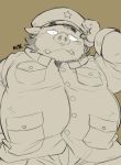  2018 anthro bottomwear clothing gouryou hat headgear headwear humanoid_hands kemono kinoshita-jiroh male mammal overweight overweight_male pants shirt simple_background solo suid suina sus_(pig) tokyo_afterschool_summoners topwear tusks video_games wild_boar 