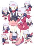  black_eyes chibi commentary_request dawnlover_01 highres hikari_(pokemon) korean_text looking_at_viewer multiple_persona pink_footwear pokemon pokemon_(game) pokemon_dppt pokemon_platinum red_scarf scarf smile translation_request white_scarf winter_clothes 