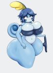  absurd_res anthro big_breasts big_butt blue_border border bottomless breasts butt cleavage clothed clothing female hi_res huge_breasts huge_butt hyper hyper_butt luditima nintendo panties pok&eacute;mon pok&eacute;mon_(species) simple_background sobble solo thick_thighs underwear video_games 