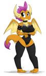  anthro blue_eyes clothing collar dragon female flutterthrash friendship_is_magic goth hi_res horn legwear leotard membrane_(anatomy) membranous_wings my_little_pony smolder_(mlp) solo spiked_collar spikes stockings wings 