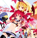  !? 2girls @_@ animal_ears ass_visible_through_thighs belt bikini_top blonde_hair blush_stickers boots bow brushing_teeth bunny_ears choker closed_eyes cup demon_girl demon_tail demon_wings disgaea disgaea_d2 double_v earrings etna flat_chest flonne flonne_(fallen_angel) giving_up_the_ghost hair_down halo head_bump heart heart_earrings highres jewelry knife knife_in_head long_hair makeup_brush medium_hair miyakawa106 mug multiple_girls navel nightgown o-ring o-ring_choker open_mouth pointy_ears prinny red_eyes red_hair ribs seiza short_shorts shorts sidelocks sitting skull_earrings smile sparkling_eyes surprised sweat tail thigh_boots thighhighs toothbrush translated twintails v video_camera white_belt wings zettai_ryouiki 