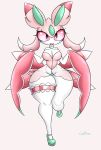  anthro big_breasts breasts cleavage clothed clothing female hi_res legband luditima lurantis nintendo pok&eacute;mon pok&eacute;mon_(species) simple_background solo thick_thighs thighband video_games wide_hips 