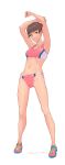  1girl absurdres breasts brown_eyes brown_hair closed_mouth gake_no_ue_no_ponyo highres lisa_(ponyo) looking_at_viewer shoes short_hair simple_background smile sneakers solo sports_bra tombiiwa white_background 