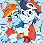  1:1 antlers christmas cutie_mark duo equid equine female feral friendship_is_magic happy holidays horn horse hug male male/female mammal my_little_pony pony pterippus rudolph_the_red_nosed_reindeer rutkotka santa_claus soarin_(mlp) unamused wings wonderbolts_(mlp) 