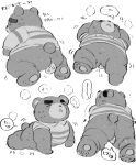  2020 absurd_res animal_crossing anthro blush bodily_fluids buta5kawa butt chibi easter_egg eyes_closed hi_res kemono male mammal monochrome nintendo simple_background slightly_chubby solo sweat teddy_(animal_crossing) ursid video_games white_background 