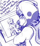  101_dalmatian_street 101_dalmatians 2019 absurd_res anthro breasts canid canine canis da_vinci_(101_dalmatians) dalmatian dialogue disney domestic_dog drawing drawing_tablet english_text hi_res looking_back male mammal monochrome nipples solo text unknown_artist 