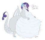  absurd_res alternate_species alternate_version_at_source anthro belly big_belly big_breasts breasts digestion dragon english_text female female_pred friendship_is_magic hi_res holding_belly huge_hips huge_thighs my_little_pony oral_vore rarity_(mlp) rumbling_stomach sirmasterdufel struggling text thick_thighs vore wide_hips 