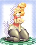  2020 alternate_version_at_source animal_crossing aozora_(tasogare_aozora) areola blush bottomwear breasts canid canine canis clothed clothing dated domestic_dog exposed_breasts female hair isabelle_(animal_crossing) looking_at_viewer mammal nintendo nipples open_mouth panties pink_areola pink_nipples shih_tzu shirt signature skirt solo topwear toy_dog underwear video_games white_body 