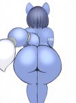  2020 absurd_res anthro big_butt blue_body blue_hair butt canid canine clothing colored_sketch dipstick_tail edit female fox hair hi_res krystal mammal multicolored_tail nintendo omegasunburst rear_view simple_background solo star_fox swimwear tailband tight_clothing video_games white_background 