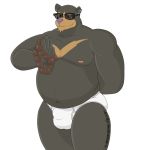  1:1 alpha_channel anthro beads black_bear briefs clothed clothing eyewear fur male mammal markings notkastar overweight piercing signature simple_background smile solo sunglasses underwear ursid ursine 