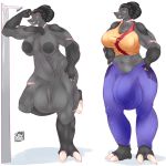  1:1 2020 abs alien alien_humanoid anthro areola balls big_balls big_breasts big_bulge big_penis black_hair breasts bulge cev clawed_toes claws clothed clothing duo erection facial_scar female flaccid genitals grey_body gynomorph hair halo_(series) hi_res huge_bulge huge_penis humanoid intersex jiralhanae leaning_on_wall looking_at_viewer microsoft muscular muscular_female nipples nude penis ponytail scar smile standing tall thick_thighs tusks vein video_games xbox_game_studios yellow_eyes 