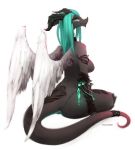  2020 breasts digital_media_(artwork) dragon feathered_dragon feathered_wings feathers green_hair hair hi_res horn kameloh white_body white_feathers wings 