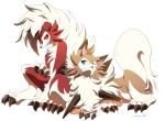  ambiguous_gender anthro blue_eyes brown_body brown_fur canid canine claws elie_(artist) feral fur hair lycanroc mammal midday_lycanroc midnight_lycanroc nintendo pok&eacute;mon pok&eacute;mon_(species) red_body red_eyes red_fur red_sclera simple_background sitting tuft video_games white_background white_body white_fur white_hair 