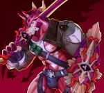  abs anthro armor bulge clothing cthugha_(tas) dragon jacket male melee_weapon muscular muscular_male nipples pecs ryuulabo shield solo speedo swimwear sword tentacles tokyo_afterschool_summoners topwear unconvincing_armor video_games weapon 