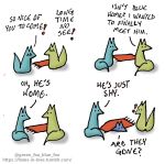  blue_body blue_fox_(foxes_in_love) blue_fur canid canine carpet comic couple_(disambiguation) dialogue duo english_text feral fox foxes_in_love fur green_body green_fox_(foxes_in_love) green_fur hi_res hiding mammal text url 