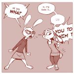  ... 1:1 2020 anthro border bottomwear buckteeth clothed clothing dialogue disney duo english_text eyewear female fully_clothed fur glasses judy_hopps lagomorph leporid mammal open_mouth rabbit samur_shalem skirt speech_bubble standing teeth text violet_hopps white_border zootopia 