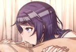  1boy 1girl blush cum erere fellatio hetero idolmaster idolmaster_shiny_colors long_hair oral penis purple_eyes purple_hair sweat tanaka_mamimi tongue tongue_out 