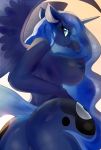  2020 amethystdust anthro breasts butt cutie_mark equid eyebrows eyelashes friendship_is_magic genitals hi_res horn looking_at_viewer mammal my_little_pony nipples nude princess_luna_(mlp) pussy simple_background smile winged_unicorn wings 