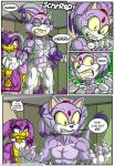  anthro black-rat blaze_the_cat claws clothing fangs female gloves handwear hi_res monster muscular purple_body sonic_riders sonic_the_hedgehog_(series) teeth text torn_clothing transformation wave_the_swallow 
