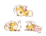  2020 ambiguous_gender bedding black_markings blanket blush chibi feral growlithe japanese_text markings nintendo orange_body pok&eacute;mon pok&eacute;mon_(species) signature sleeping tailwag text tuft video_games 