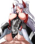  1boy 1girl antenna_hair arko_(acucs) azur_lane bangs black_gloves black_legwear black_panties blush breasts censored cowgirl_position cum cum_in_pussy eyebrows_visible_through_hair girl_on_top gloves hair_between_eyes headgear hetero iron_cross large_breasts long_hair long_sleeves looking_at_viewer military military_uniform mosaic_censoring multicolored_hair nipples panties penis prinz_eugen_(azur_lane) red_hair sex silver_hair simple_background smile straddling streaked_hair thighhighs tongue tongue_out two_side_up underwear uniform vaginal very_long_hair white_background yellow_eyes 
