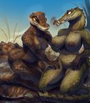  2020 alligator alligatorid anthro breasts claws crocodile crocodilian crocodylid duo female fivel hi_res nipples nude reptile scalie sharp_teeth teeth 