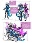  2019 anthro banderi bdsm bondage bound breasts bulge comic dragon duo english_text female fish gas_mask gynomorph hi_res intersex marine mask rubber shark simple_background standing surprise text white_background 