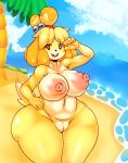  2020 5_fingers animal_crossing anthro areola beach bell big_breasts black_nose blonde_hair breasts canid canine canis cloud curvy_figure day domestic_dog female fingers fur genitals hair hi_res huge_breasts humanoid_hands isabelle_(animal_crossing) looking_at_viewer mammal matospectoru navel nintendo nipples nude open_mouth open_smile palm_tree patreon pink_areola pink_nipples puffy_areola puffy_nipples pussy sand sea seaside shih_tzu sky smile solo standing teeth text thick_thighs tongue toy_dog tree url video_games voluptuous water wide_hips yellow_body yellow_fur 
