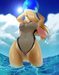  anthro ball beach_ball breasts clothing cloud day f-ss female hair hi_res lagomorph leporid mammal rabbit sky solo sun swimwear translucent 