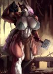  abs anthro anvil big_breasts breasts cleavage clothed clothing equid equine female hair hammer horse huge_breasts loincloth looking_at_viewer mammal muscular muscular_female purple_hair solo tools ujac 