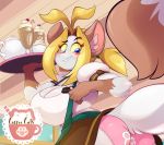  anthro barista breasts chalo cherry cleavage clothed clothing domestic_cat felid feline felis female fluffy fluffy_tail food fruit hair las_lindas long_tail mammal milk_shake name_tag panties plant ponytail raised_clothing raised_skirt sarah_silkie smile solo underwear webcomic 