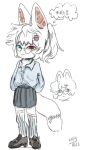  accessory anthro arctic_fox baggy_clothing baggy_topwear blue_eyes bottomwear canid canine clothing eyewear female fox glasses hair hair_accessory hairclip kaisoup mammal ponytail red_eyes skirt solo taeyul topwear uniform 