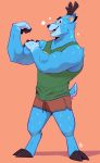  animal_crossing anthro anthrofied antlers bam_(animal_crossing) biceps blue_body blue_fur borkthunder bottomwear cervid clothing flexing fur hi_res horn male mammal muscular muscular_male nintendo shirt shorts solo tank_top topwear video_games 