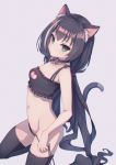  1girl animal_ear_fluff animal_ears bangs bare_arms bare_shoulders bell bell_choker black_bra black_choker black_legwear black_panties blush bra breasts cat_ears cat_girl cat_lingerie cat_tail choker cleavage cleavage_cutout closed_mouth collarbone eyebrows_visible_through_hair frilled_bra frills from_side green_eyes jingle_bell kneeling kyaru_(princess_connect) long_hair looking_at_viewer looking_to_the_side low_twintails meme_attire navel panties princess_connect! princess_connect!_re:dive side-tie_panties small_breasts solo tail thighhighs twintails underwear underwear_only untied untied_panties very_long_hair zuchineru 