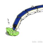  black_eyes cabbage caterpillar eating ground_vehicle koke_shida no_humans original shinkansen simple_background train twitter_username what white_background 