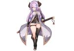  aqua_eyes boots braids breasts elbow_gloves garter gloves granblue_fantasy horns karukan_(monjya) katana long_hair narmaya_(granblue_fantasy) pointed_ears purple_hair sword thighhighs weapon white zettai_ryouiki 