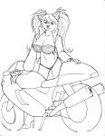  anthro big_breasts black_and_white black_eyes black_nose bra breasts canid canine canis cleavage clothed clothing digital_media_(artwork) domestic_dog ear_piercing eyebrow_through_hair eyebrows fangs female griffina hair jacket long_hair looking_at_viewer mammal max_blackrabbit monochrome motorcycle navel partially_clothed piercing solo topwear translucent translucent_hair underwear vehicle 