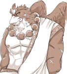  2019 abs anthro avian beak cddi_h clothed clothing facial_scar feathered_wings feathers gandharva male multicolored_body multicolored_feathers muscular muscular_male nipples pecs prayer_beads scar simple_background tokyo_afterschool_summoners two_tone_body two_tone_feathers video_games white_background wings 