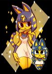  &diams; 2020 animal_crossing ankha_(animal_crossing) anthro black_background blue_hair chibi domestic_cat felid feline felis female frown full-length_portrait fur hair hi_res jewelry looking_up mammal multiple_images necklace nintendo portrait rariatoo short_hair simple_background solo striped_tail stripes suit_symbol three-quarter_portrait uraeus video_games yellow_body yellow_fur 