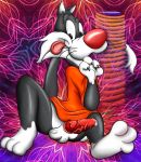  absurd_res bottomless clothed clothing domestic_cat felid feline felis genitals hi_res lobifeo lobofeo looney_tunes male mammal penile_spines penis pinup pose solo sylvester warner_brothers 